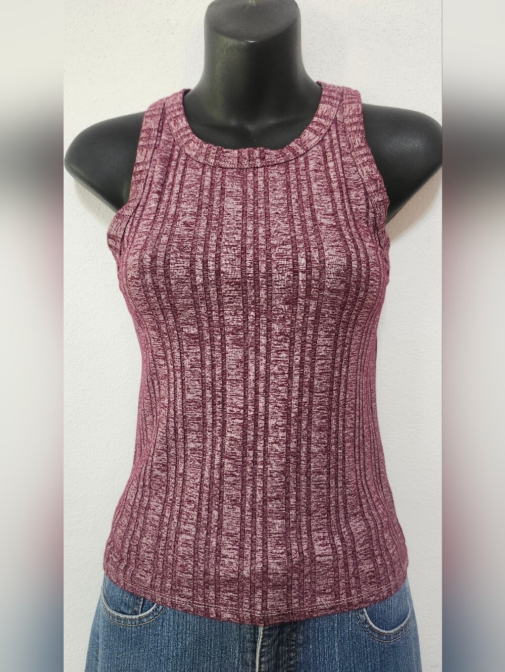 Aeropostale Burgundy Heather Ribbed Tank Top